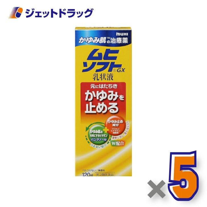 【第3類医薬品】かゆみ肌の治療薬ムヒソフトGX乳状液120mL×5個※セルフメディケーション税制対象〔かゆみ肌の治療薬〕