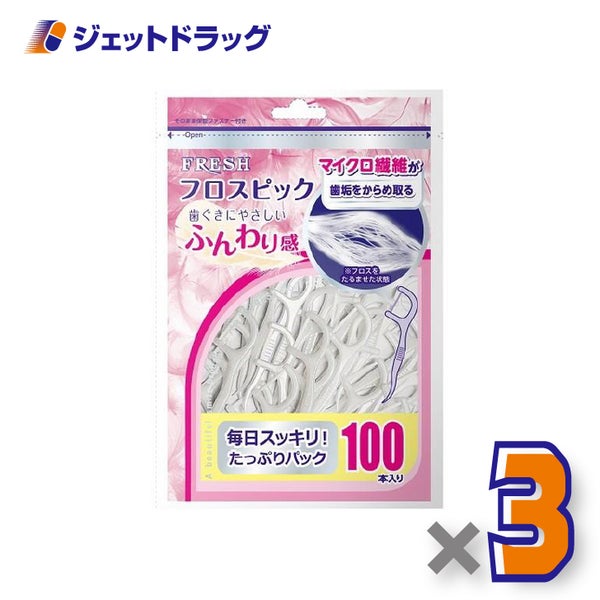 デンタルプロフレッシュフロスピック100本入×3個〔デンタルフロス〕